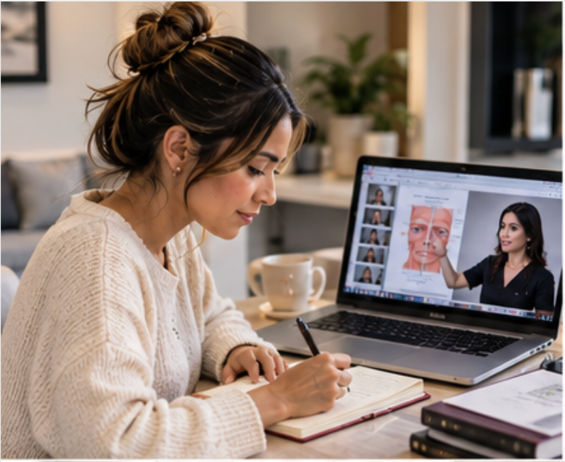 Hybrid aesthetics education with online theory and flexible professional learning.